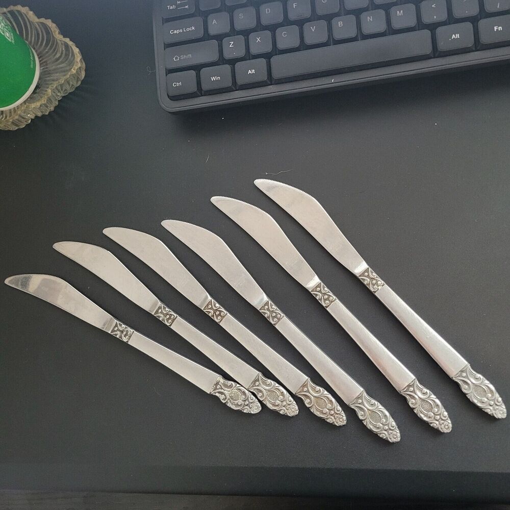 National Japan Flatware Olaf Stainless 6 Butter knives Vintage MCM 8.5" tall